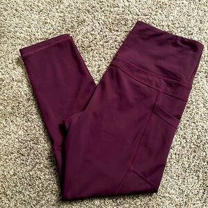 Zyia Active Pants Womens Stretch Pockets Crop Leggings Wine colored.